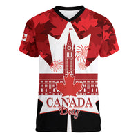 Canada Day Women V-Neck T-Shirt 2024 Canadian Maple Leaf Pattern - Wonder Print Shop