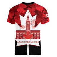 Canada Day Women V-Neck T-Shirt 2024 Canadian Maple Leaf Pattern - Wonder Print Shop