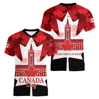 Canada Day Women V-Neck T-Shirt 2024 Canadian Maple Leaf Pattern - Wonder Print Shop