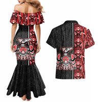 Canada Indigenous Peoples' Day Couples Matching Mermaid Dress and Hawaiian Shirt Canadian Raven Haida Pattern