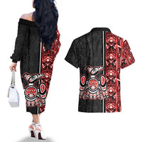 Canada Indigenous Peoples' Day Couples Matching Off The Shoulder Long Sleeve Dress and Hawaiian Shirt Canadian Raven Haida Pattern