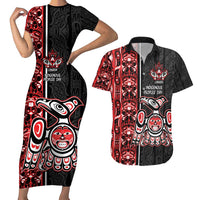 Canada Indigenous Peoples' Day Couples Matching Short Sleeve Bodycon Dress and Hawaiian Shirt Canadian Raven Haida Pattern
