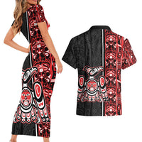 Canada Indigenous Peoples' Day Couples Matching Short Sleeve Bodycon Dress and Hawaiian Shirt Canadian Raven Haida Pattern