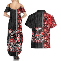 Canada Indigenous Peoples' Day Couples Matching Summer Maxi Dress and Hawaiian Shirt Canadian Raven Haida Pattern