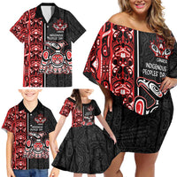 Canada Indigenous Peoples' Day Family Matching Off Shoulder Short Dress and Hawaiian Shirt Canadian Raven Haida Pattern