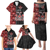 Canada Indigenous Peoples' Day Family Matching Puletasi and Hawaiian Shirt Canadian Raven Haida Pattern