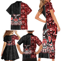 Canada Indigenous Peoples' Day Family Matching Short Sleeve Bodycon Dress and Hawaiian Shirt Canadian Raven Haida Pattern