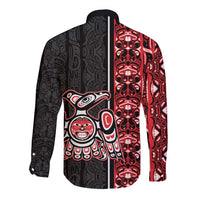 Canada Indigenous Peoples' Day Long Sleeve Button Shirt Canadian Raven Haida Pattern