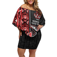 Canada Indigenous Peoples' Day Off Shoulder Short Dress Canadian Raven Haida Pattern
