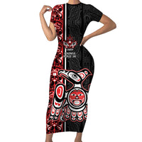 Canada Indigenous Peoples' Day Short Sleeve Bodycon Dress Canadian Raven Haida Pattern