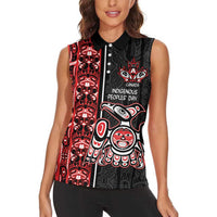 Canada Indigenous Peoples' Day Women Sleeveless Polo Shirt Canadian Raven Haida Pattern