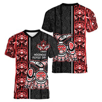 Canada Indigenous Peoples' Day Women V-Neck T-Shirt Canadian Raven Haida Pattern