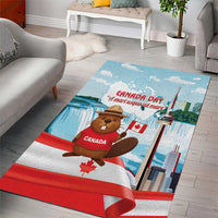 Canada Day Area Rug Cute Beaver With Flag