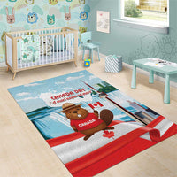 Canada Day Area Rug Cute Beaver With Flag