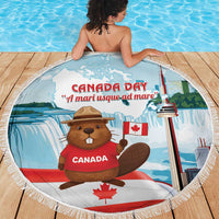 Canada Day Beach Blanket Cute Beaver With Flag