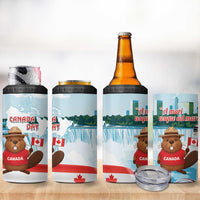 Canada Day 4 in 1 Can Cooler Tumbler Cute Beaver With Flag