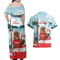 Canada Day Couples Matching Off Shoulder Maxi Dress and Hawaiian Shirt Cute Beaver With Flag