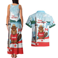 Canada Day Couples Matching Tank Maxi Dress and Hawaiian Shirt Cute Beaver With Flag
