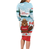 Canada Day Family Matching Long Sleeve Bodycon Dress and Hawaiian Shirt Cute Beaver With Flag