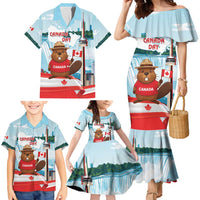 Canada Day Family Matching Mermaid Dress and Hawaiian Shirt Cute Beaver With Flag