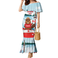 Canada Day Family Matching Mermaid Dress and Hawaiian Shirt Cute Beaver With Flag