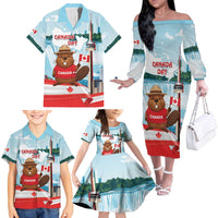 Canada Day Family Matching Off The Shoulder Long Sleeve Dress and Hawaiian Shirt Cute Beaver With Flag