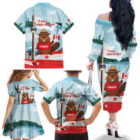 Canada Day Family Matching Off The Shoulder Long Sleeve Dress and Hawaiian Shirt Cute Beaver With Flag