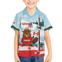Canada Day Family Matching Off The Shoulder Long Sleeve Dress and Hawaiian Shirt Cute Beaver With Flag