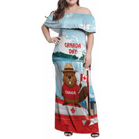 Canada Day Family Matching Off Shoulder Maxi Dress and Hawaiian Shirt Cute Beaver With Flag