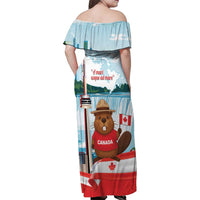 Canada Day Family Matching Off Shoulder Maxi Dress and Hawaiian Shirt Cute Beaver With Flag