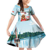 Canada Day Family Matching Off Shoulder Short Dress and Hawaiian Shirt Cute Beaver With Flag