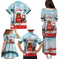 Canada Day Family Matching Puletasi and Hawaiian Shirt Cute Beaver With Flag