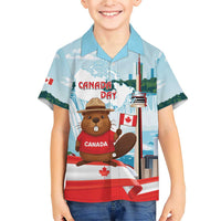 Canada Day Family Matching Short Sleeve Bodycon Dress and Hawaiian Shirt Cute Beaver With Flag
