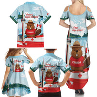 Canada Day Family Matching Summer Maxi Dress and Hawaiian Shirt Cute Beaver With Flag