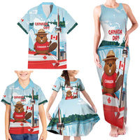 Canada Day Family Matching Tank Maxi Dress and Hawaiian Shirt Cute Beaver With Flag