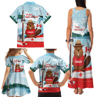 Canada Day Family Matching Tank Maxi Dress and Hawaiian Shirt Cute Beaver With Flag