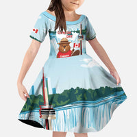 Canada Day Kid Short Sleeve Dress Cute Beaver With Flag