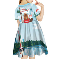 Canada Day Kid Short Sleeve Dress Cute Beaver With Flag