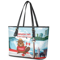 Canada Day Leather Tote Bag Cute Beaver With Flag