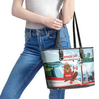 Canada Day Leather Tote Bag Cute Beaver With Flag