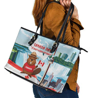 Canada Day Leather Tote Bag Cute Beaver With Flag
