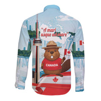 Canada Day Long Sleeve Button Shirt Cute Beaver With Flag