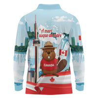 Canada Day Long Sleeve Polo Shirt Cute Beaver With Flag