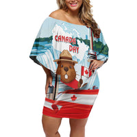 Canada Day Off Shoulder Short Dress Cute Beaver With Flag