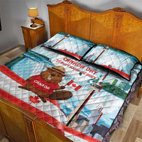 Canada Day Quilt Bed Set Cute Beaver With Flag