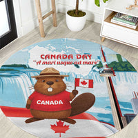 Canada Day Round Carpet Cute Beaver With Flag