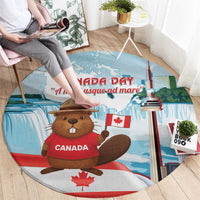Canada Day Round Carpet Cute Beaver With Flag