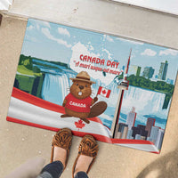 Canada Day Rubber Doormat Cute Beaver With Flag
