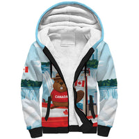 Canada Day Sherpa Hoodie Cute Beaver With Flag