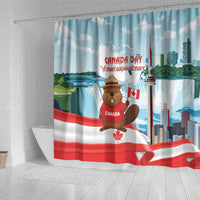 Canada Day Shower Curtain Cute Beaver With Flag